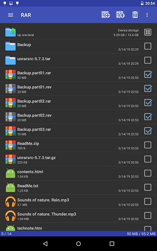 RAR on Tablet - Select Backup archive parts