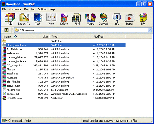 WinRAR screenshot