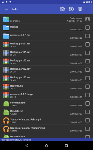 RAR on Tablet - Android GUI
