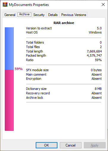 Archive Info in File Properties