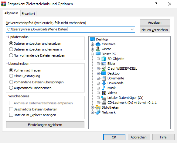 WinRAR kann GZ-Dateien entpacken