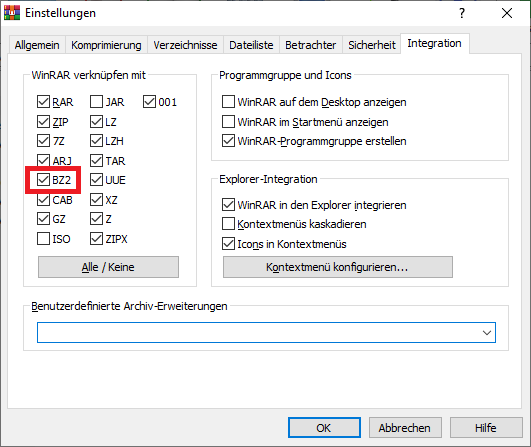 WinRAR kann die Erweiterung BZ2 öffnen