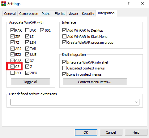 WinRAR can open GZ extension by default