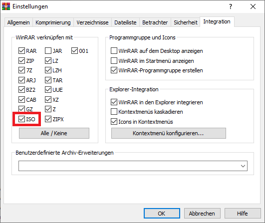 WinRAR kann die Erweiterung ISO öffnen