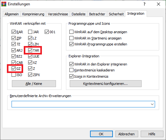 WinRAR kann standardmäßig die Erweiterung TGZ öffnen