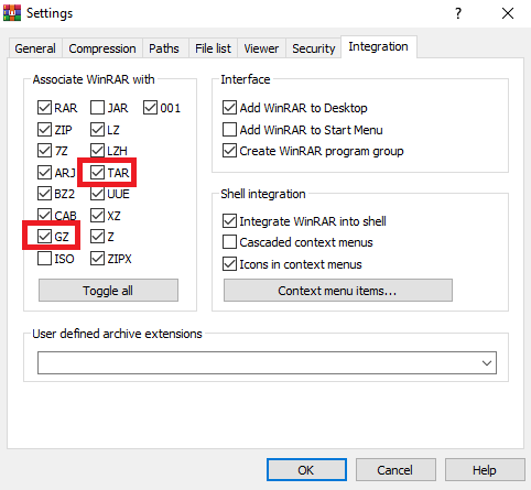 WinRAR может открывать файлы с расширением TGZ по умолчанию