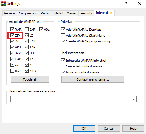 WinRAR может открывать файлы с расширением ZIP по умолчанию